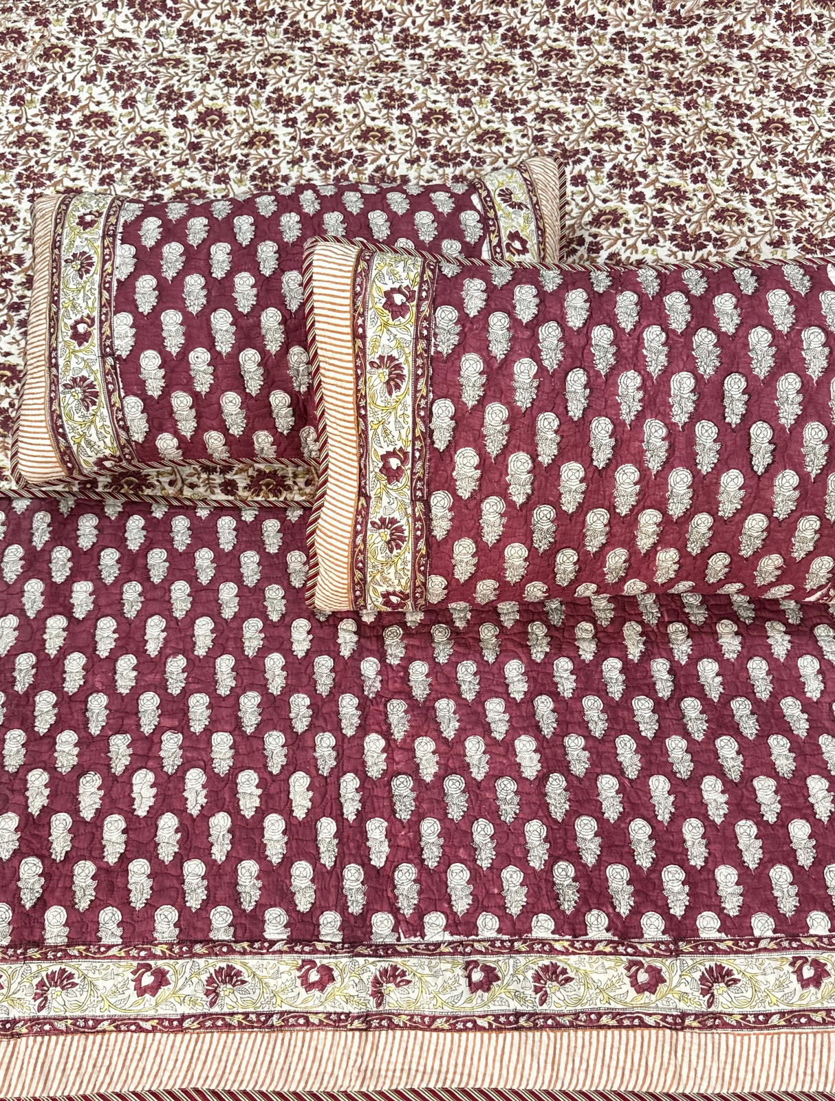 KING Size Quilted Blockprint REVERSIBLE Mulmul Bedcover (108*108 inches)