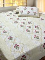 KING Size Quilted Blockprint REVERSIBLE Mulmul Bedcover (108*108 inches)