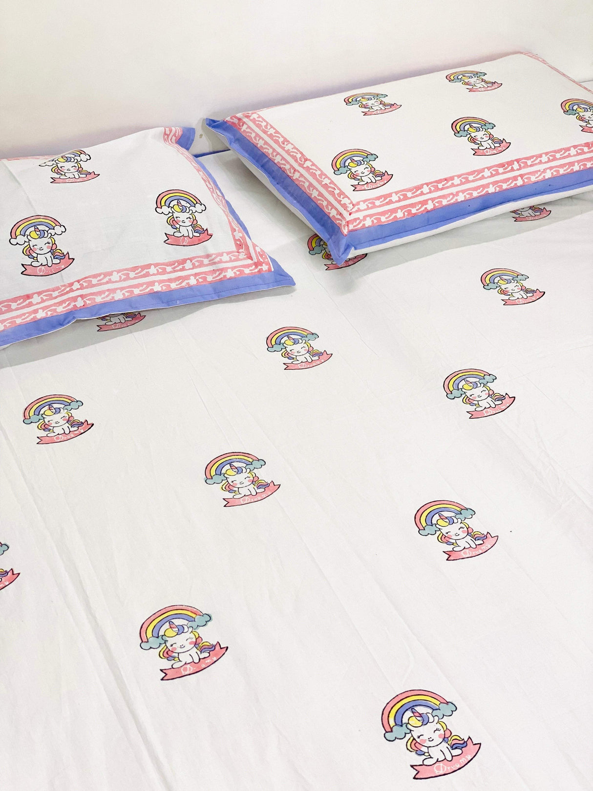 Unicorn Blockprint Cotton Bedsheet