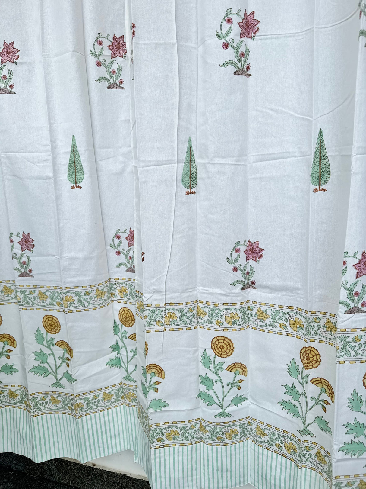 Elegant Floral Blockprint Cotton Curtain