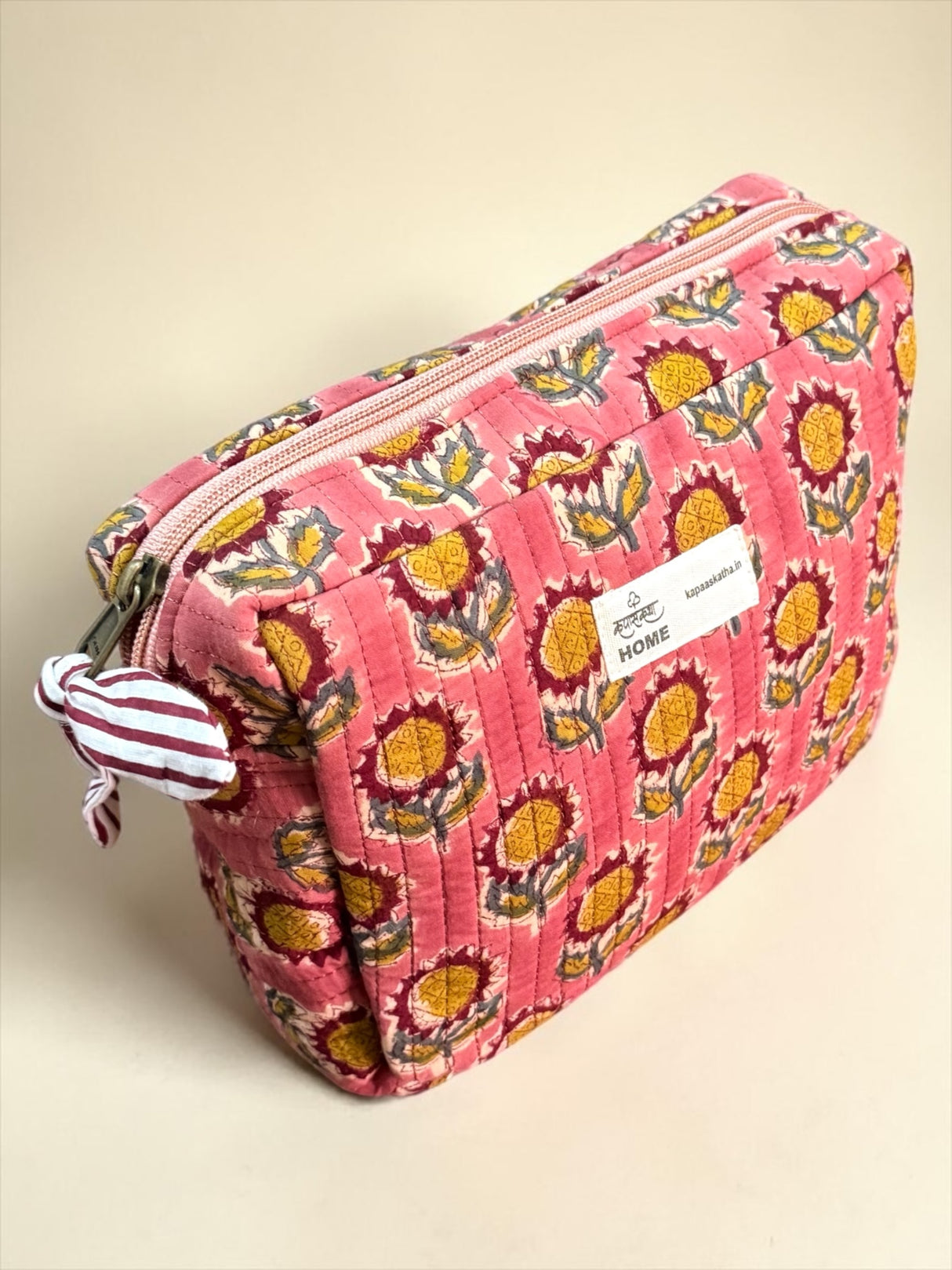 Petal Bud Hand-Block Cotton Quilted Utility Pouch