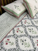 Double Size Quilted Blockprint REVERSIBLE Mulmul Bedcover (90*108 inches)