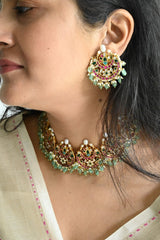 Handcrafted 92.5 Silver Kundan Setting Neckpiece with Earrings