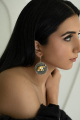 Elephant theme two-tone earrings