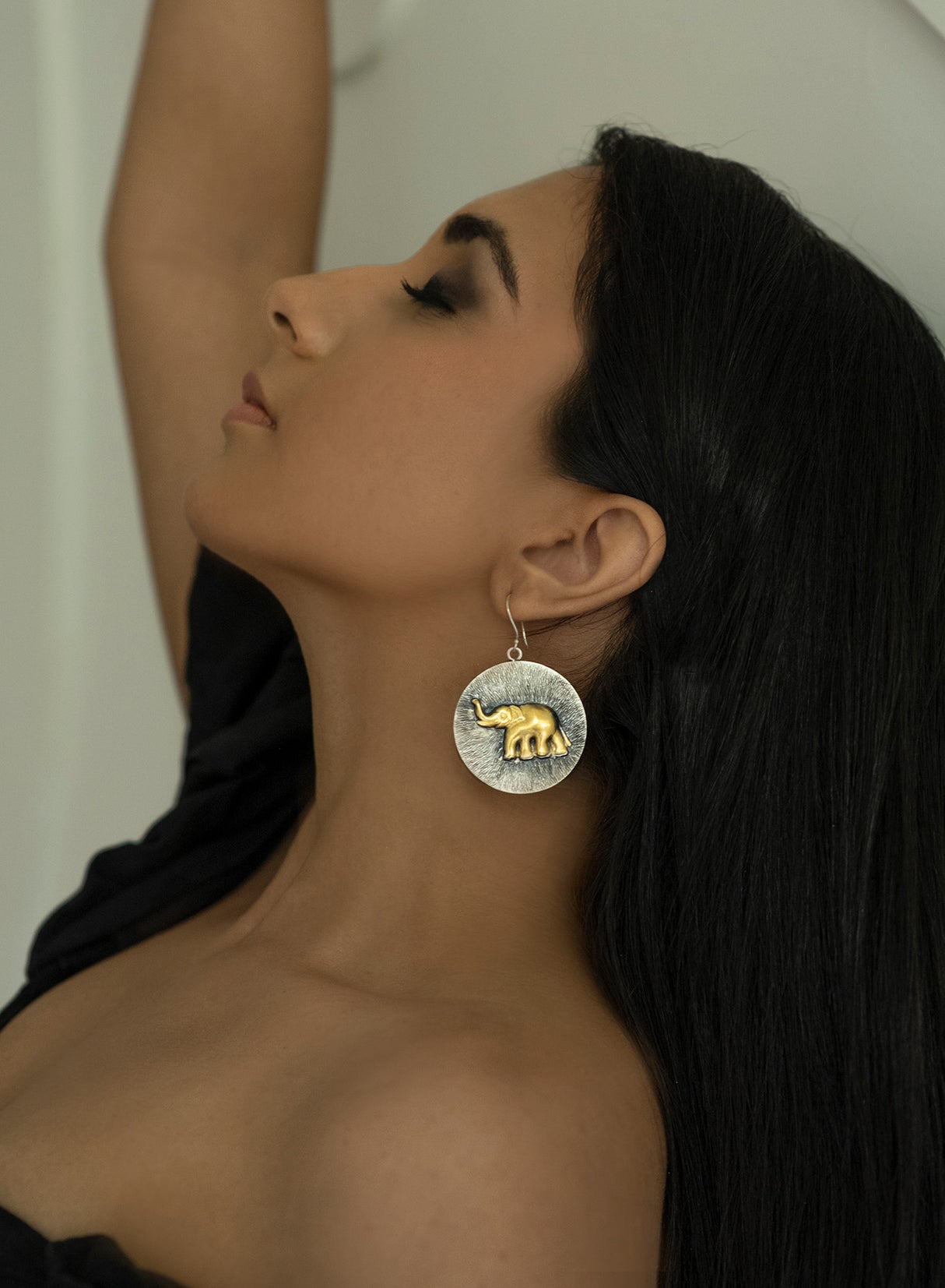 Elephant theme two-tone earrings