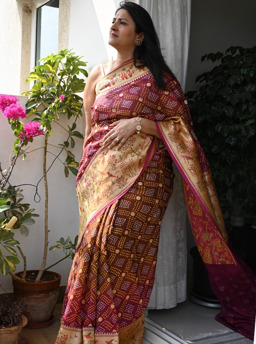 Pink and Purple designer bandhani saree