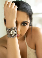 Handcrafted Flowers and Vines Silver Hand Cuff