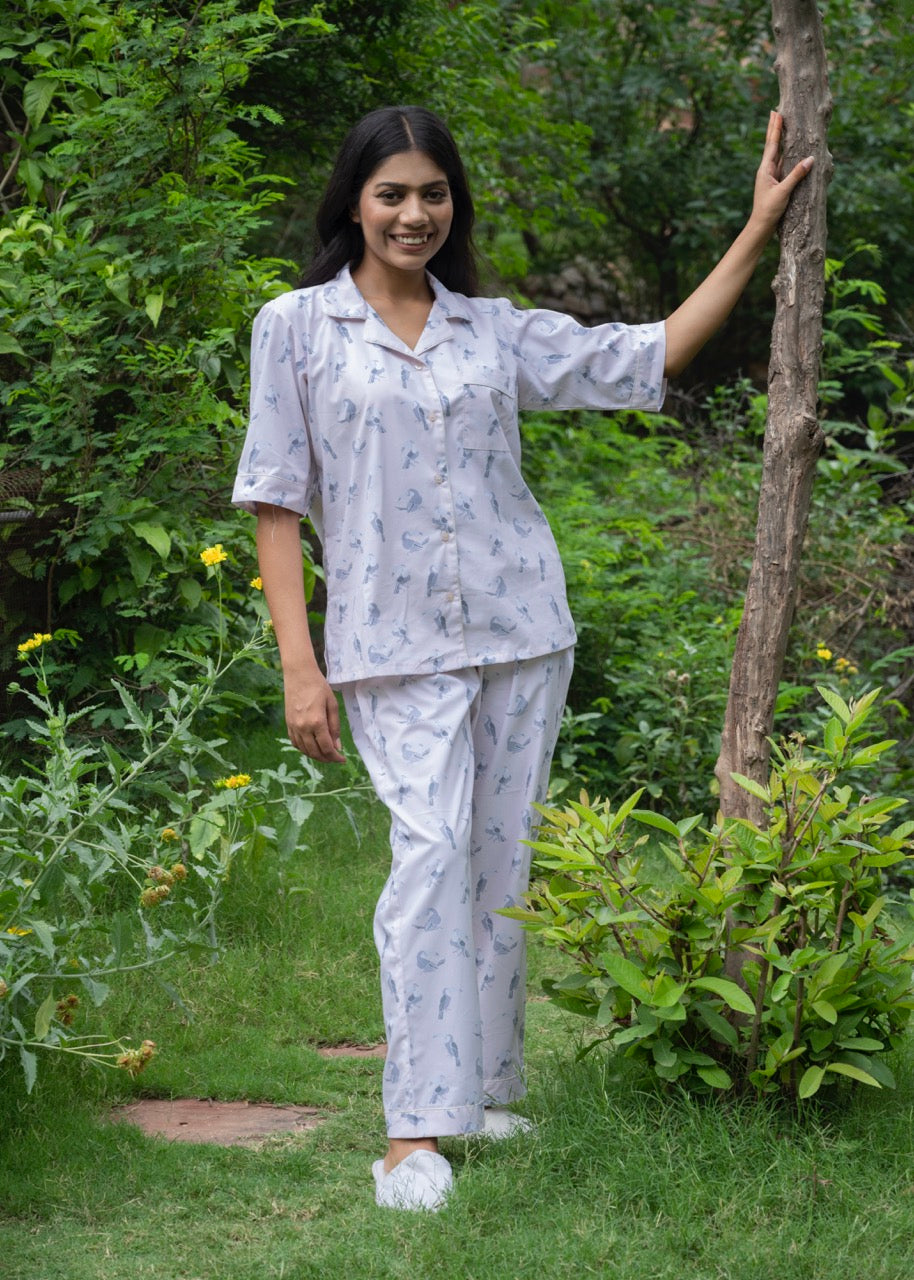 Bird Theme Cotton Printed Pajama Set