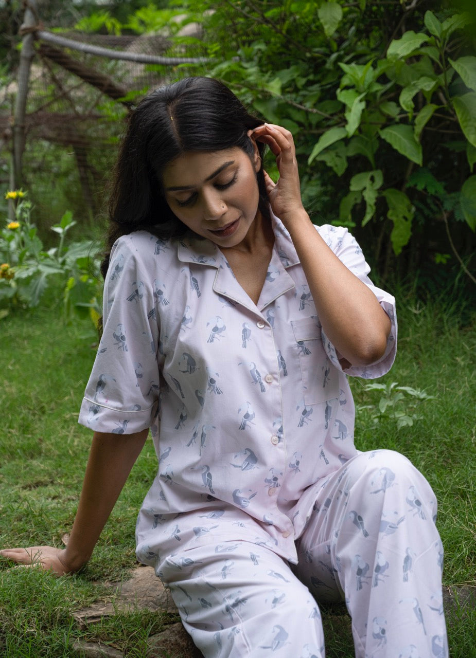 Bird Theme Cotton Printed Pajama Set