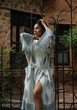 Floral Cotton Waffle Handblock Printed Bath Robe