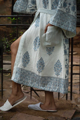 Floral Cotton Waffle Handblock Printed Bath Robe