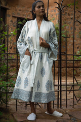 Floral Cotton Waffle Handblock Printed Bath Robe