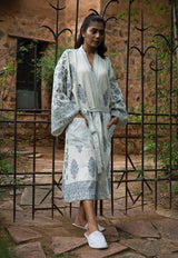 Floral Cotton Waffle Handblock Printed Bath Robe