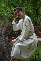 Cotton Waffle Handblock Printed Bath Robe