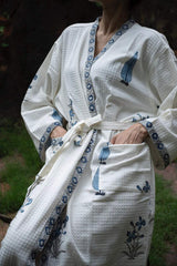 Cotton Waffle Handblock Printed Bath Robe