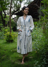 Cotton Waffle Handblock Printed Bath Robe