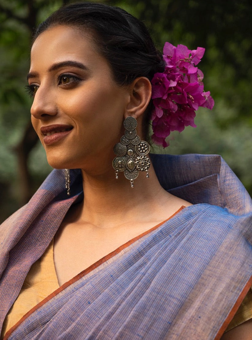 Long earrings deals with saree