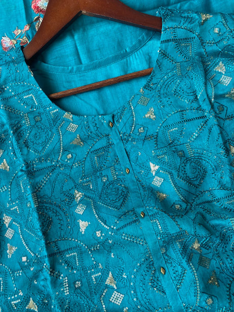 Deep-Teal-Mul-Chanderi-Embroidered-Semi-Stitched-Kurta-Set