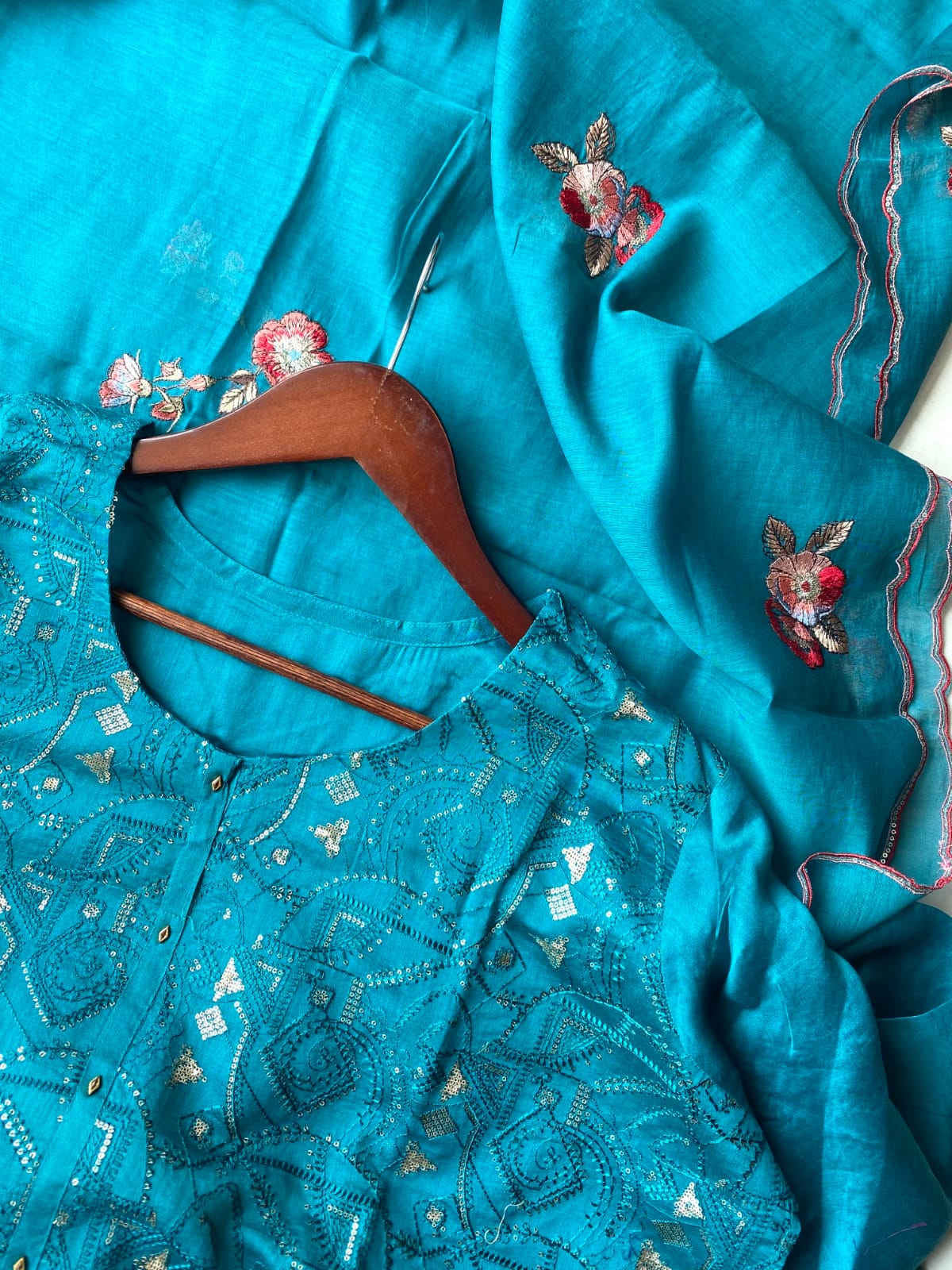 Deep-Teal-Mul-Chanderi-Embroidered-Semi-Stitched-Kurta-Set