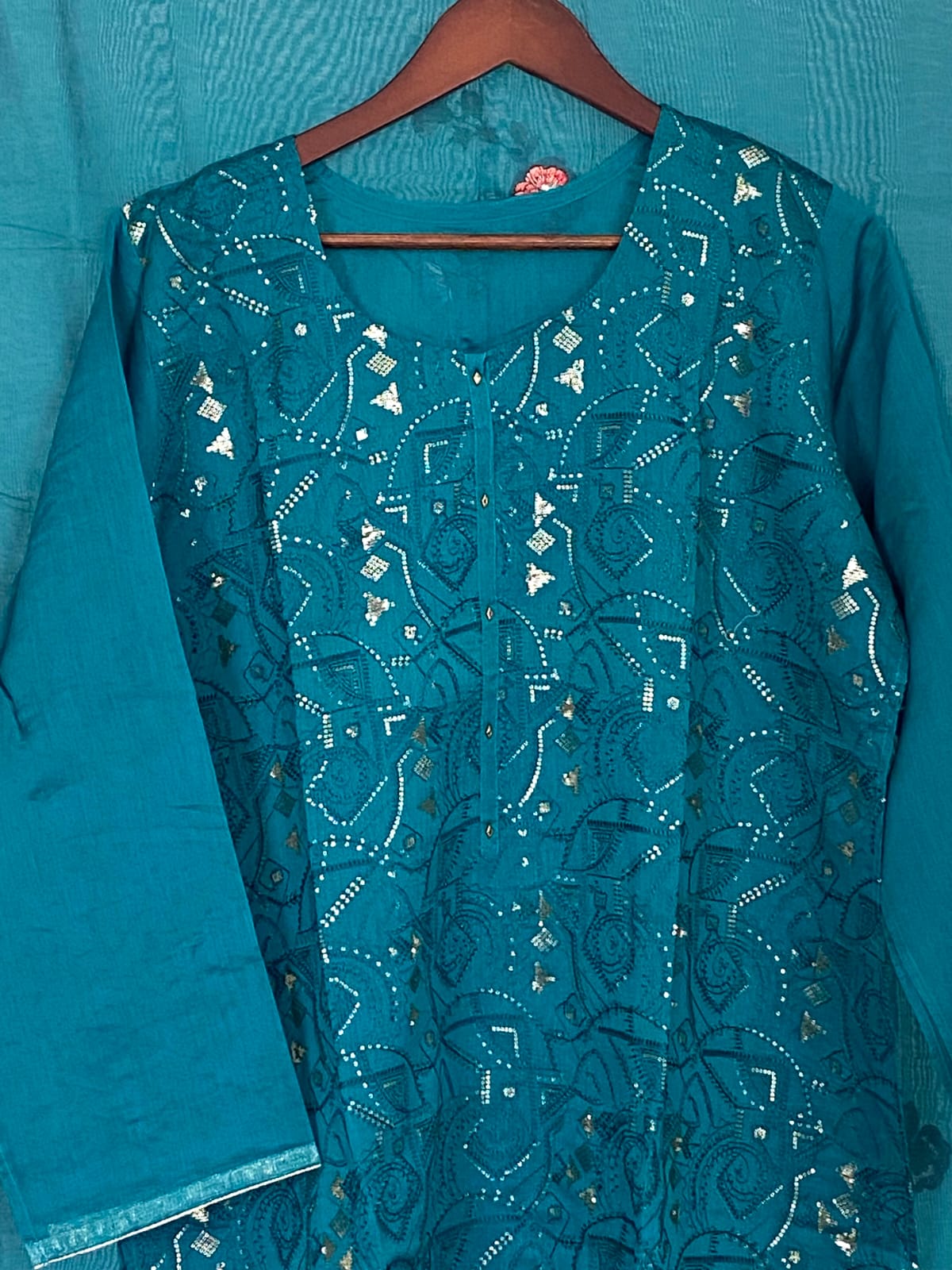Deep-Teal-Mul-Chanderi-Embroidered-Semi-Stitched-Kurta-Set