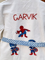 Super Hero Kids Bathrobe-Cotton Waffle Blockprint