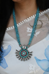 Exclusive Pendant Handcrafted using 92.5 Silver in Turquoise Mala