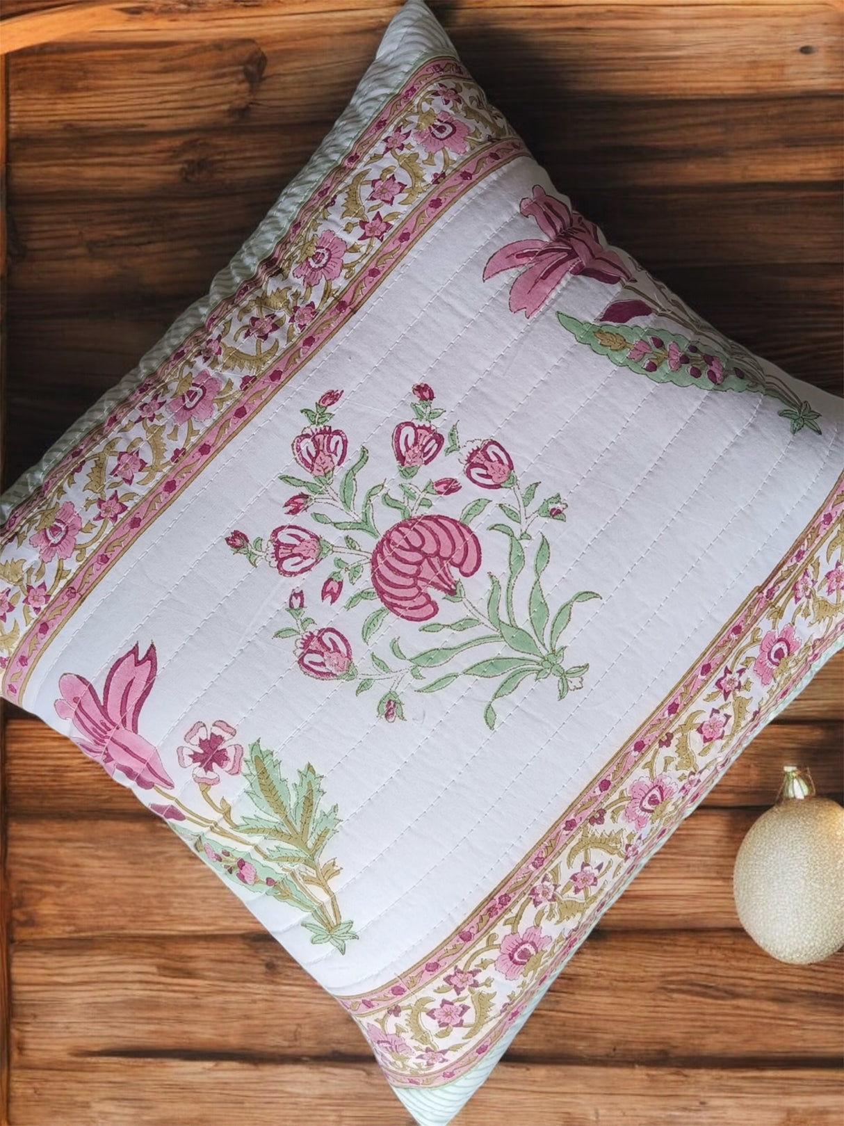 Pair of Quilted Handblock Printed Cushion Covers- 16*16 inches