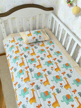 Animals Cot Set- Blockprint (1 quilt, 1 cot sheet, 1 pillow case)