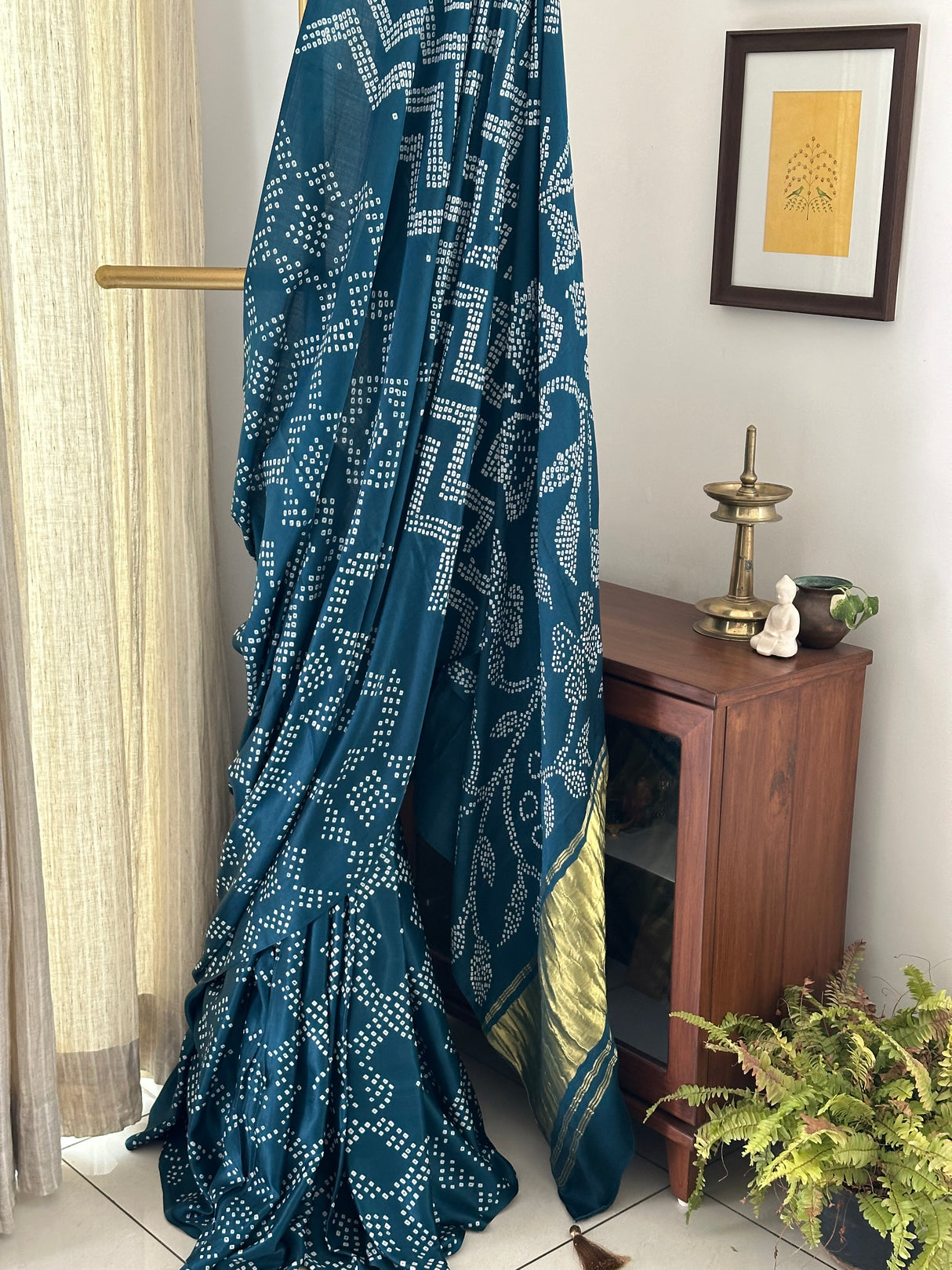 Blue Pure Gajji Silk Bandhani Saree