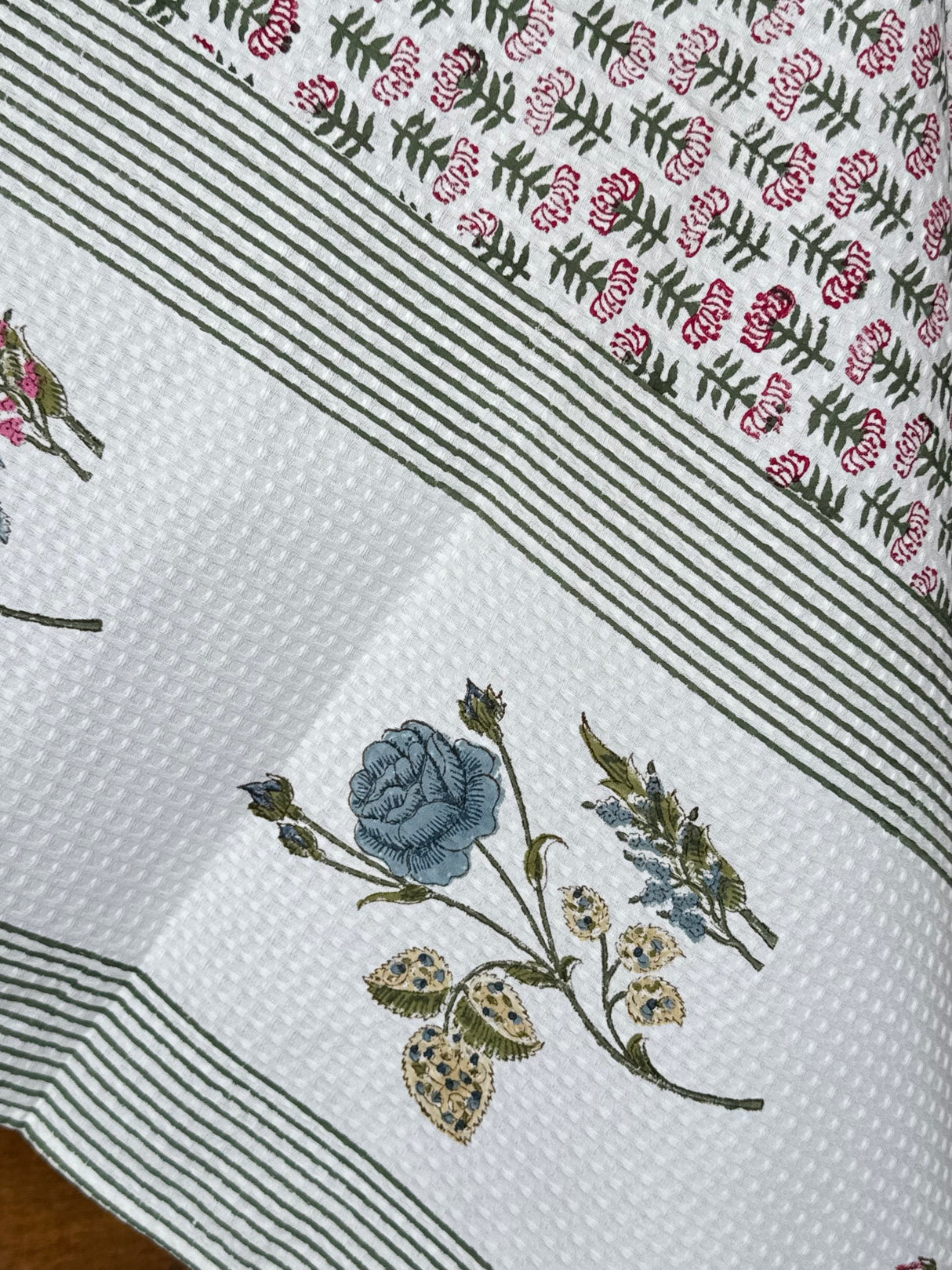 Rose Flowers Blockprint Cotton Towel- Waffle Weave
