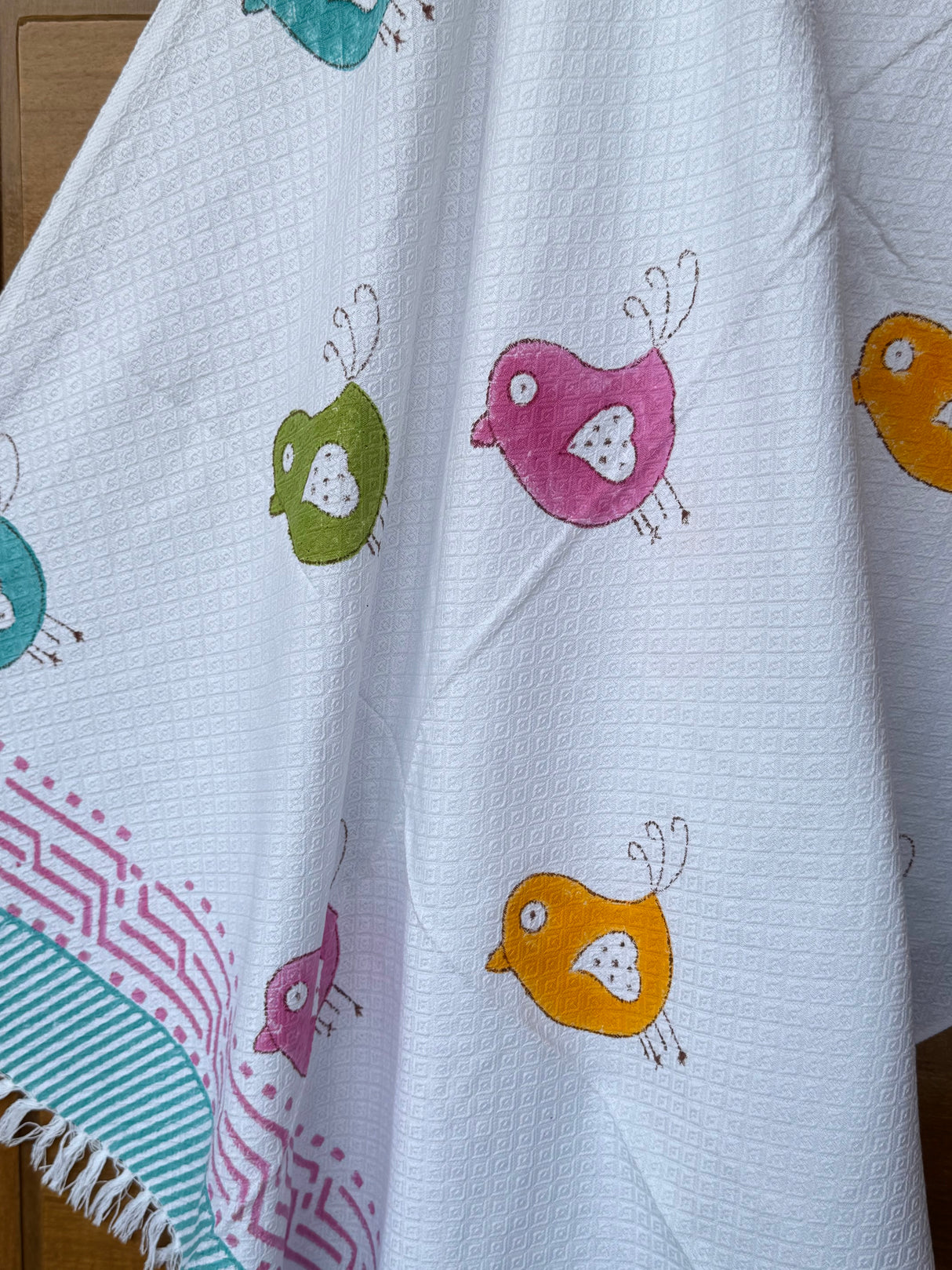 Cute Birds Blockprint Kids Towel – Cotton Jacquard Weave