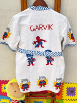 Super Hero Kids Bathrobe-Cotton Waffle Blockprint