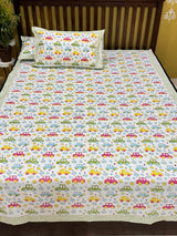 Cute Colorful Car Handblock Printed Kids Cotton Bedsheet