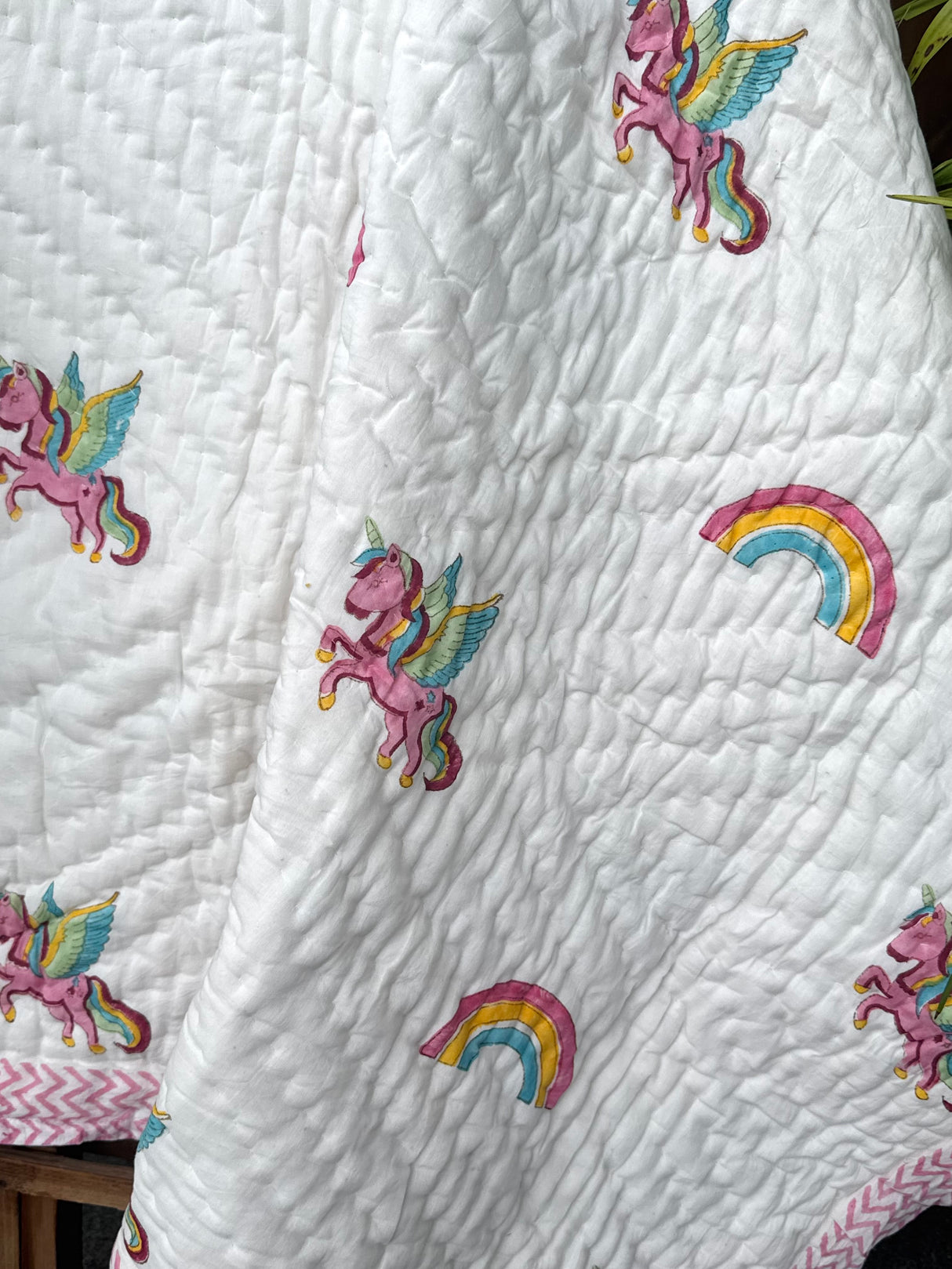 Unicorn Hand Block Printed Cotton Reversible Kids Quilt