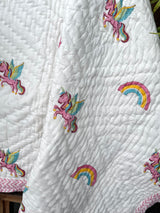 Unicorn Hand Block Printed Cotton Reversible Kids Quilt