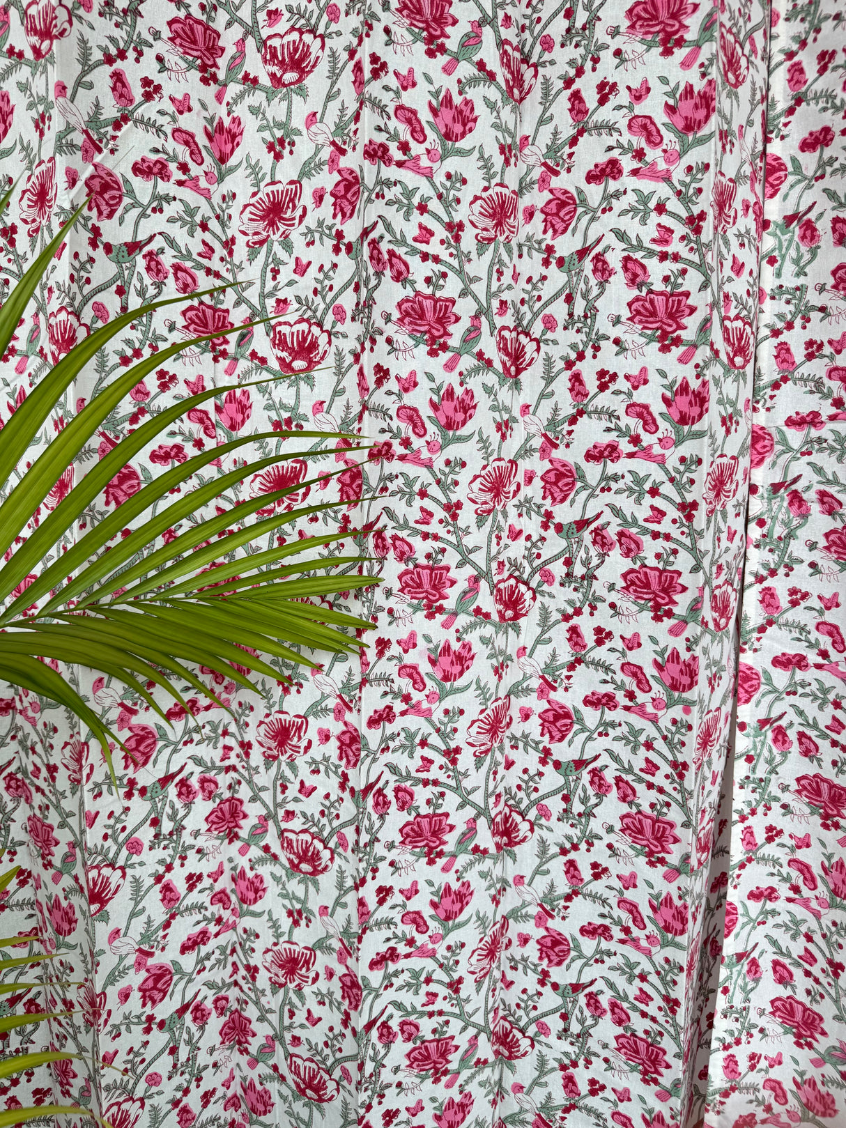 Pair of Pink Blockprint Cotton Curtain (Set of 2)