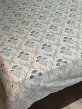 Blockprint Cotton Bedsheet- Light Blue Base Color