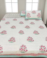 Double Size Quilted Blockprint REVERSIBLE Mulmul Bedcover (90*108 inches)