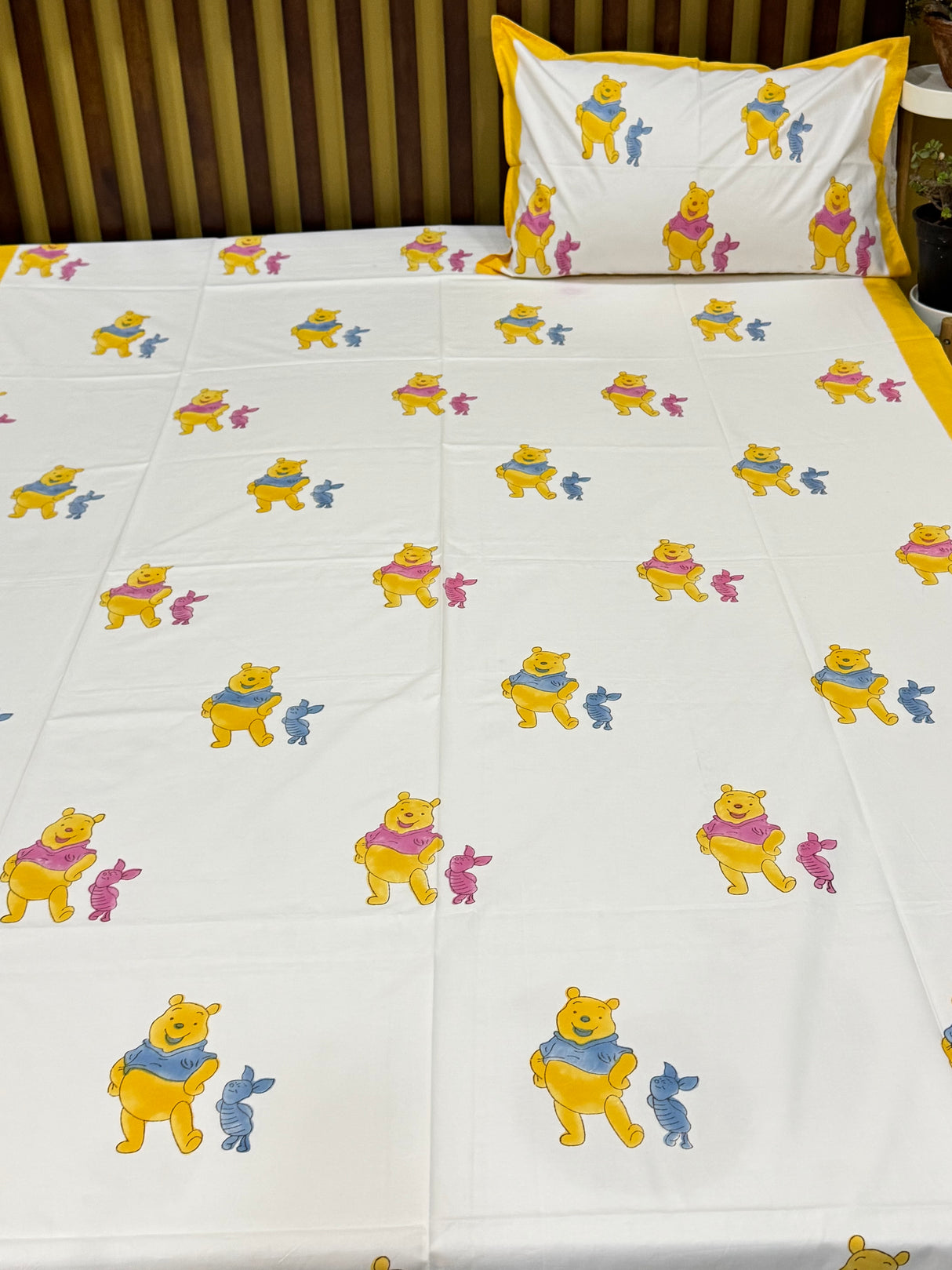 Pink Pooh Blockprint Cotton Bedsheet