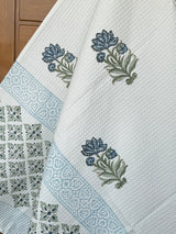 Elegant Blue Blockprint Cotton Towel- Waffle Weave