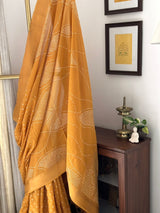 Yellow Ocre Half and Half Mangalagiri Cotton Bandhani Saree