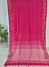 Elegant Mulmul Cotton Saree made on Jacquard Loom in Reddish Pink Colour