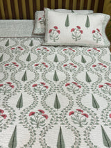 KING Size Quilted Blockprint REVERSIBLE Mulmul Bedcover (108*108 inches)