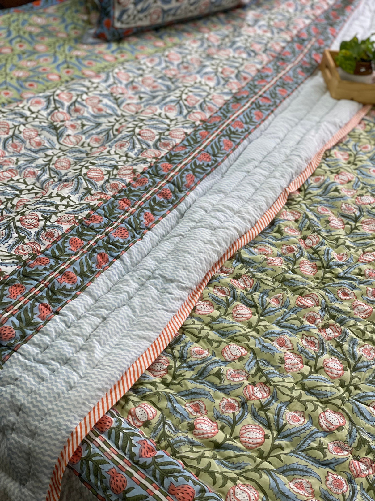 Blockprint Mulmul Reversible Quilt