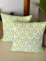 Pair of Quilted Handblock Printed Cushion Covers- 16*16 inches