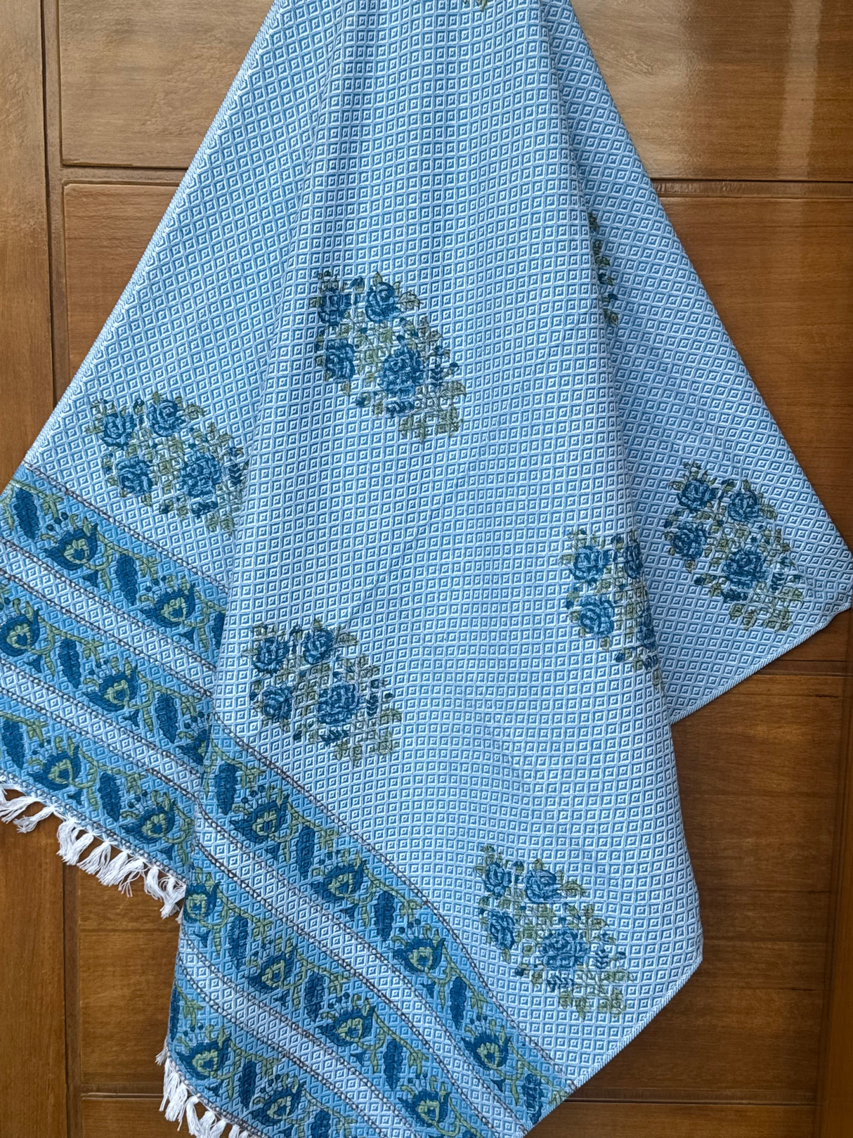 Blue Quick Dry Blockprint Soft Cotton Towel– Cotton Jacquard Weave
