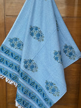 Blue Quick Dry Blockprint Soft Cotton Towel– Cotton Jacquard Weave