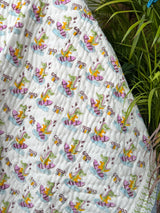 Dinosaur Good Vibes Hand Block Printed Cotton Reversible Kids Quilt