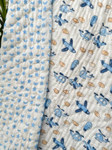 Blue Airplane & Helicopter Layered Kids Quilt