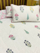 Double Size Quilted Blockprint REVERSIBLE Mulmul Bedcover (90*108 inches)